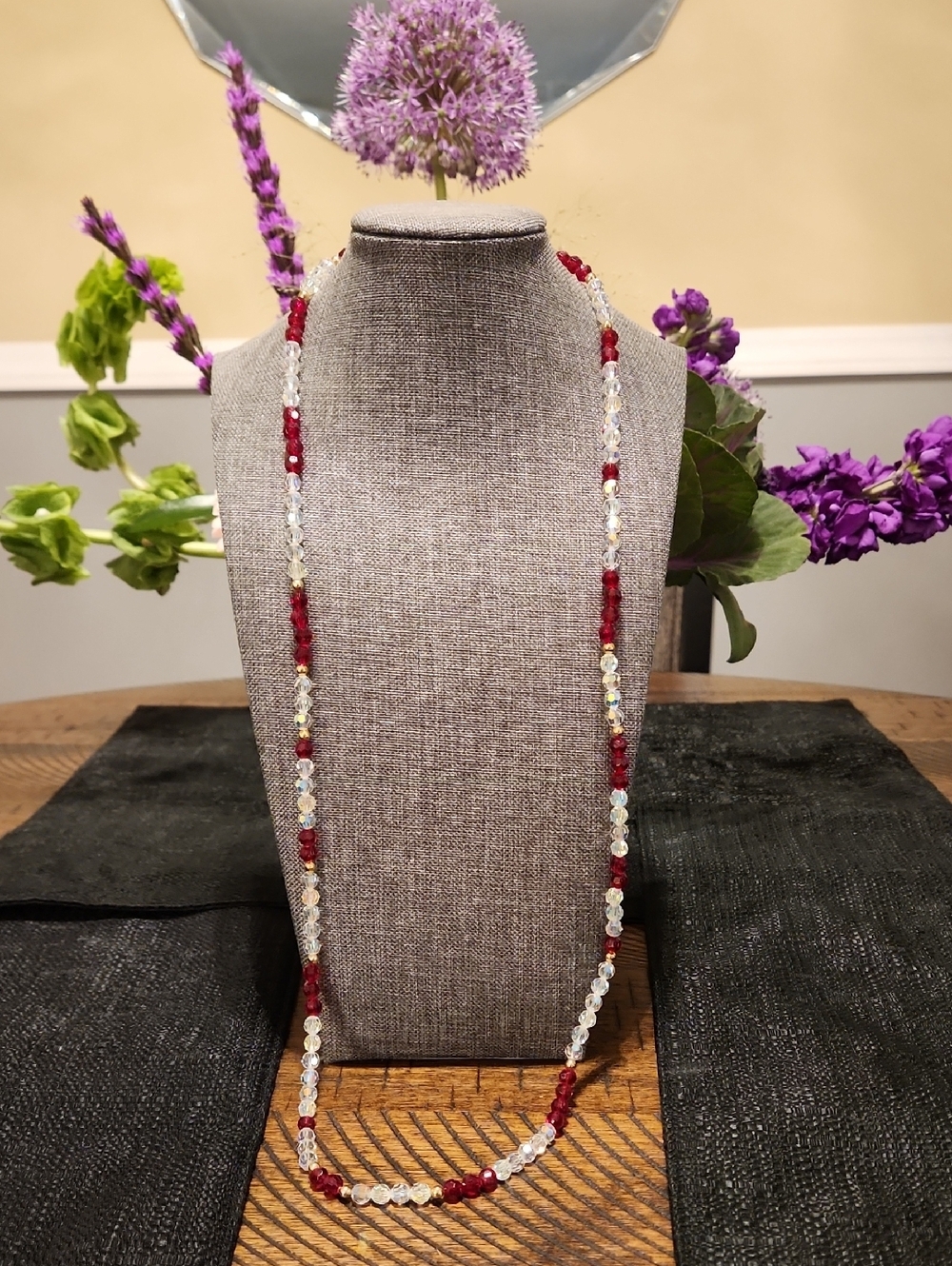 MONET Elegant Red and Clear Beaded Long Necklace - Women Jewelry